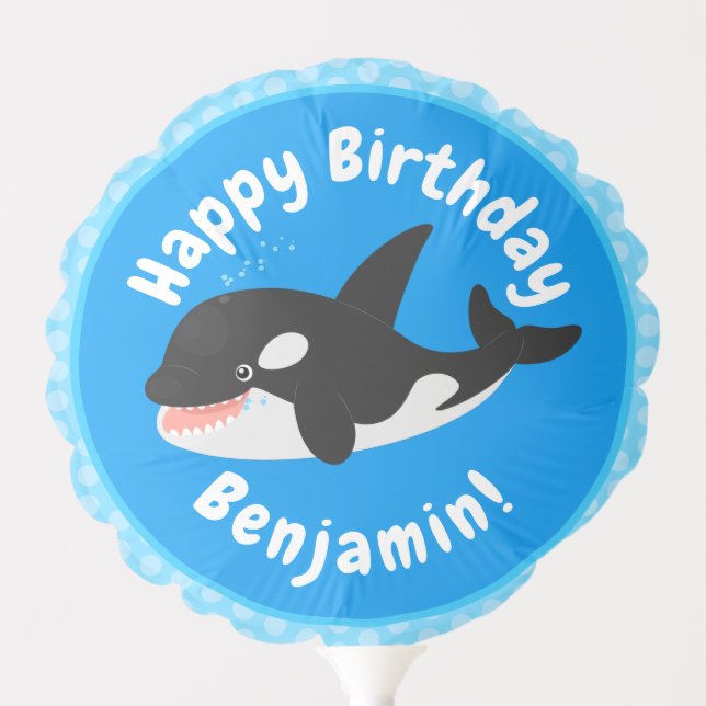 Killer whale orca cartoon birthday personalised balloon (Front)