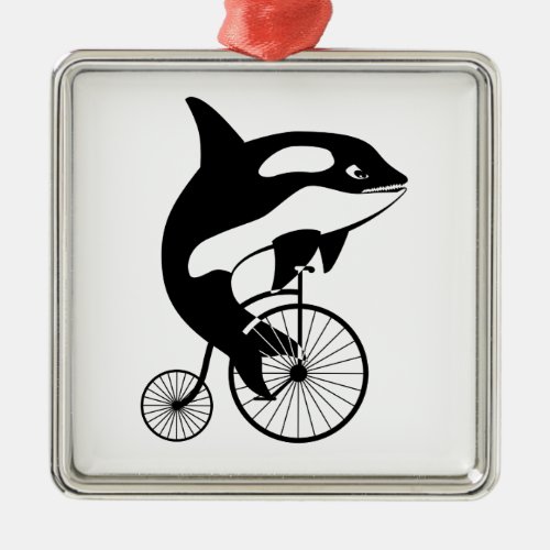 Killer Whale Orca Riding a Bike Metal Ornament