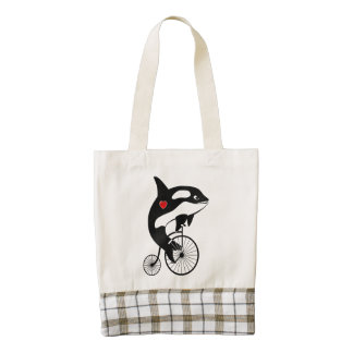 Killer Whale Orca Riding a Penny Farthing Bike Zazzle HEART Tote Bag