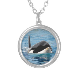Killer whale swimming silver plated necklace