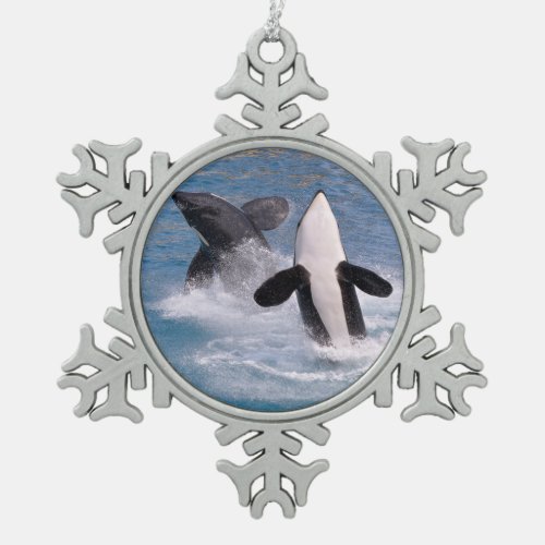 Killer whale swimming snowflake pewter christmas ornament