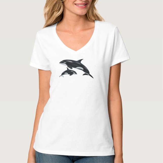 Killer Whale V-Neck T-Shirt (Front)