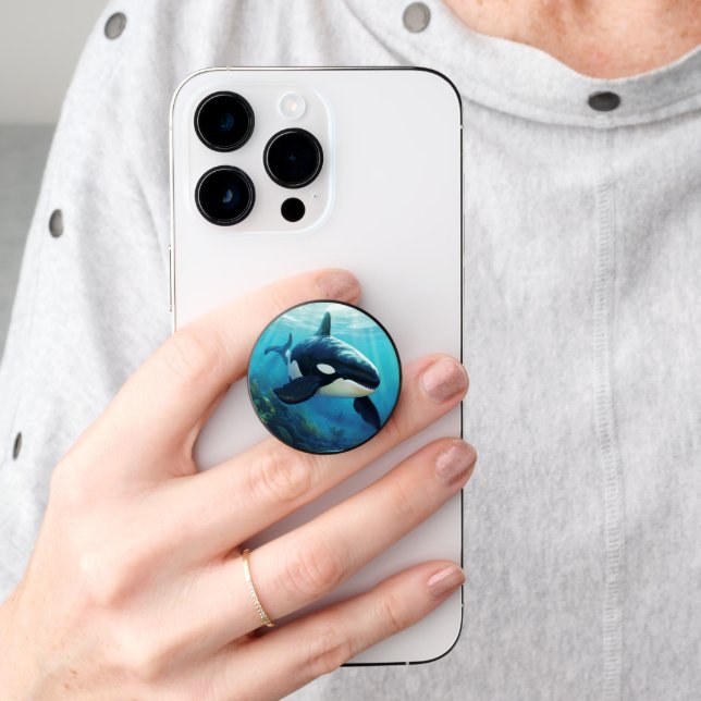 Killer Whale Watercolor Phone Pop Socket (Hand)