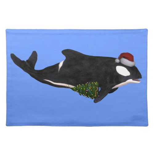 Killer Whale With Santa Claus Hat Cloth Placemat