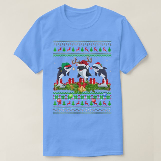 Killer Whale Xmas Lighting Santa Ugly Killer Whale T-Shirt (Design Front)