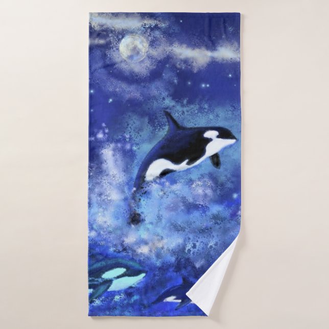 Killer Whales Blue Full Moon Bath Towel (Bath Towel)