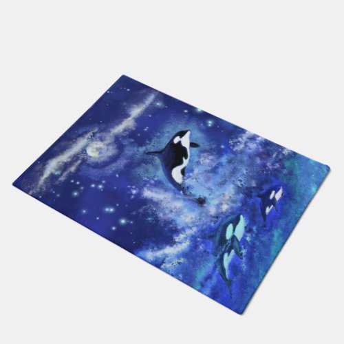 Killer Whales Blue Full Moon Doormat