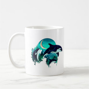 Killer Whales Cool Blue Nature Illustration Coffee Mug