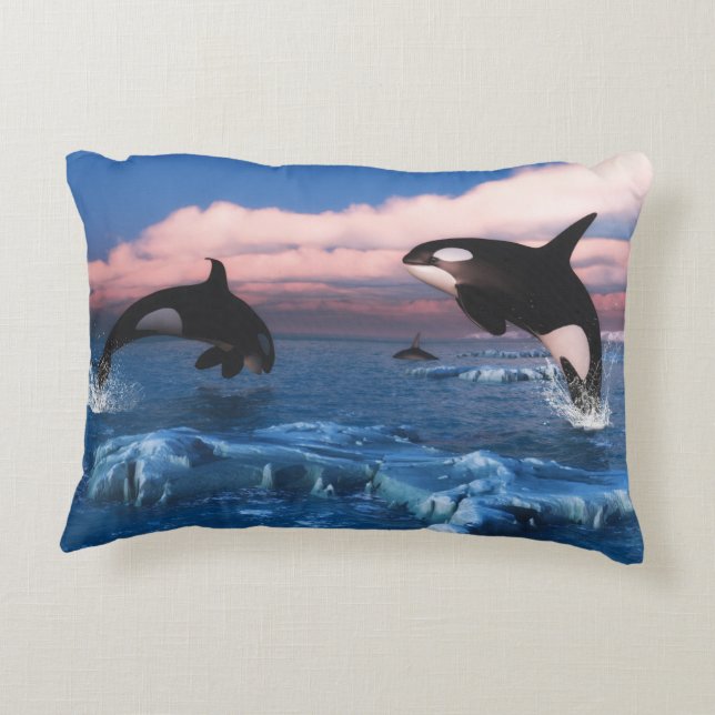 Killer Whales In The Arctic Ocean Accent Pillow (Back)