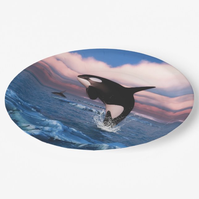 Killer Whales In The Arctic Ocean Paper Plates (Angled)