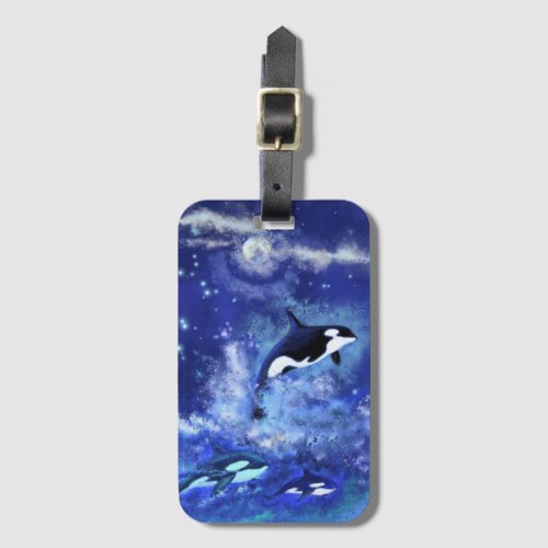 Killer Whales Luggage Tag Blue Full Moon