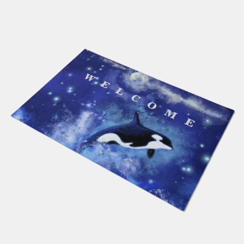 Killer Whales on Blue Full Moon Doormat