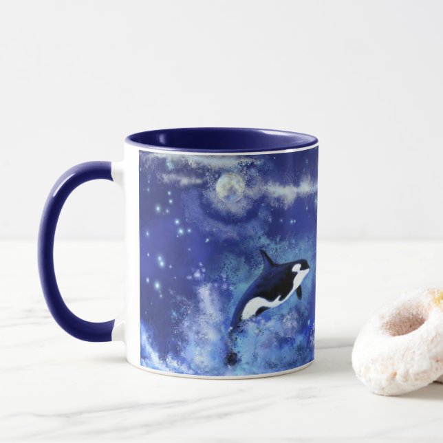 Killer Whales on Blue Full Moon Mug (With Donut)