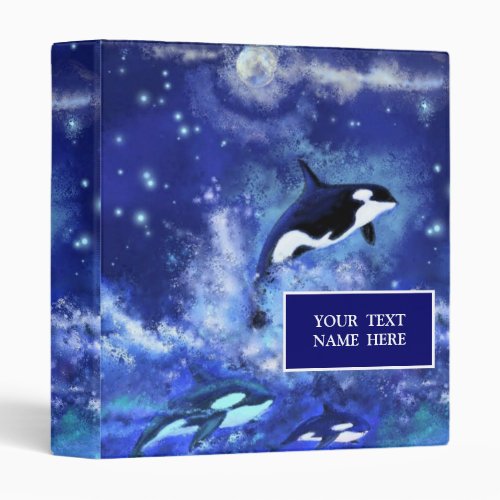 Killer Whales on Blue Full Moon Personalized 3 Ring Binder