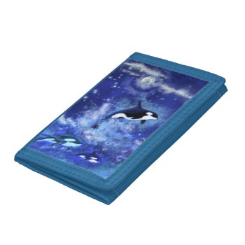 Killer Whales On Blue Full Moon Trifold Wallet by Migned at Zazzle