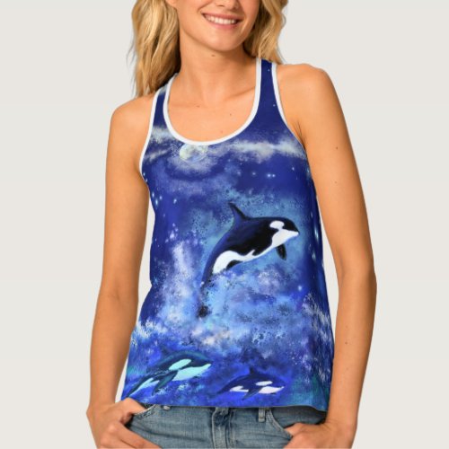 Killer Whales on Full Moon ank Top Blue