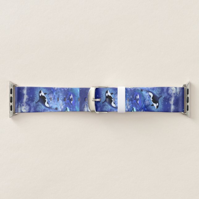 Killer Whales on Full Moon - Art Drawing Apple Watch Band (Band)