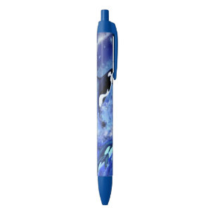 Killer Whales on Full Moon - Art Drawing - Blue  Pen