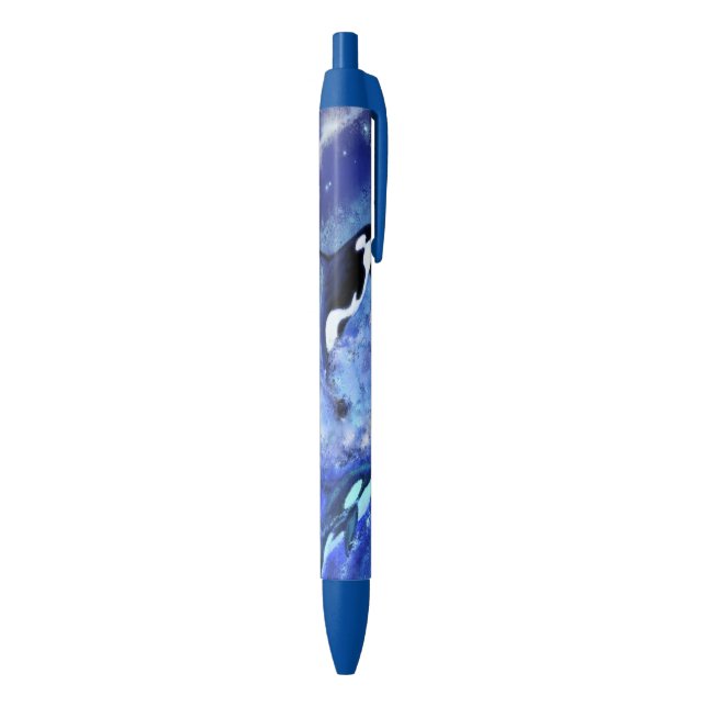 Killer Whales on Full Moon - Art Drawing - Blue  Pen (Bottom (Vertical))