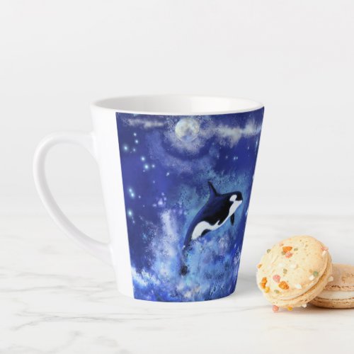 Killer Whales on Full Moon _ Art Drawing Latte Mug
