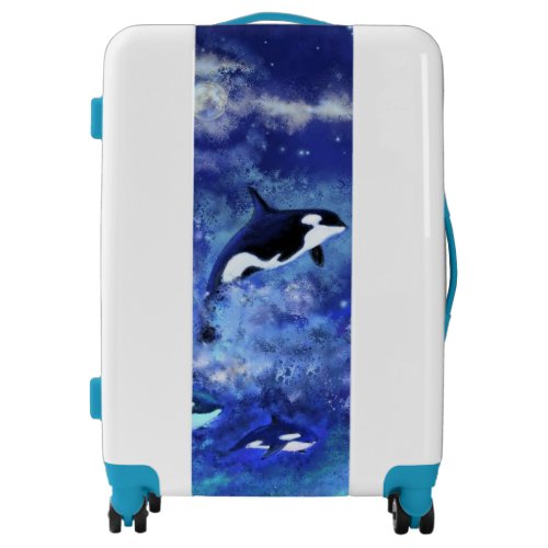 Killer Whales on Full Moon _ Art Drawing Luggage