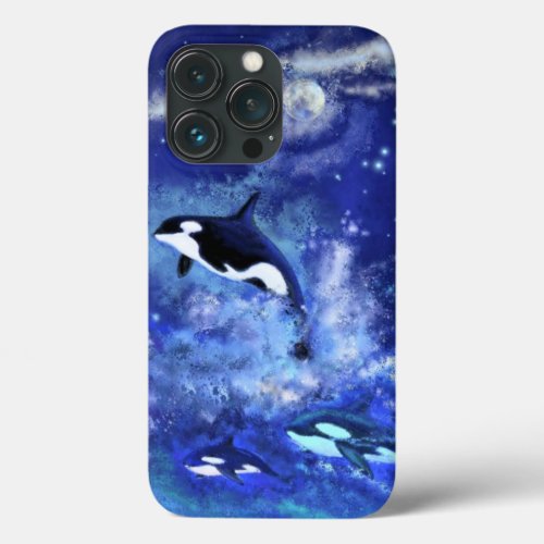 Killer Whales on Full Moon Blue iPhone 13 Pro Case