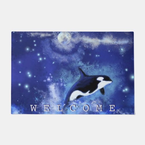 Killer Whales on Full Moon Blue Doormat _ Welcome