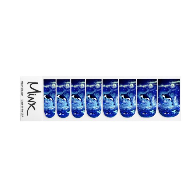 Killer Whales on Full Moon Blue Minx Nail Art (Right Hand)