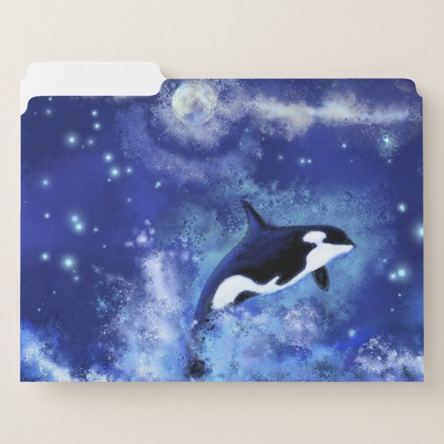 Killer Whales on Full Moon - Blue Night - Drawing File Folder (Front Left)