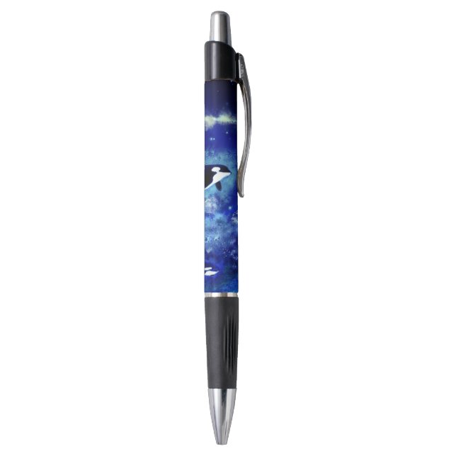 Killer Whales on Full Moon - Blue Night - Drawing Pen (Bottom (Vertical))