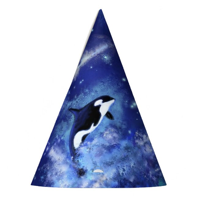 Killer Whales on Full Moon Blue Party Hat (Left)