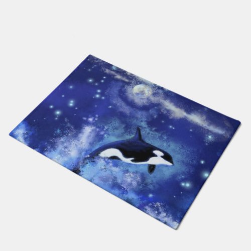 Killer Whales on Full Moon Doormat _ Blue