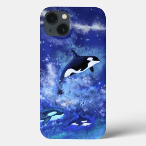 Killer Whales on Full Moon _ Drawing iPhone 13 Case