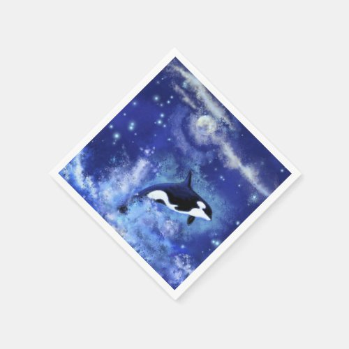 Killer Whales on Full Moon Napkins Blue