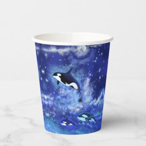 Killer Whales on Full Moon Paper Cups _ Painting