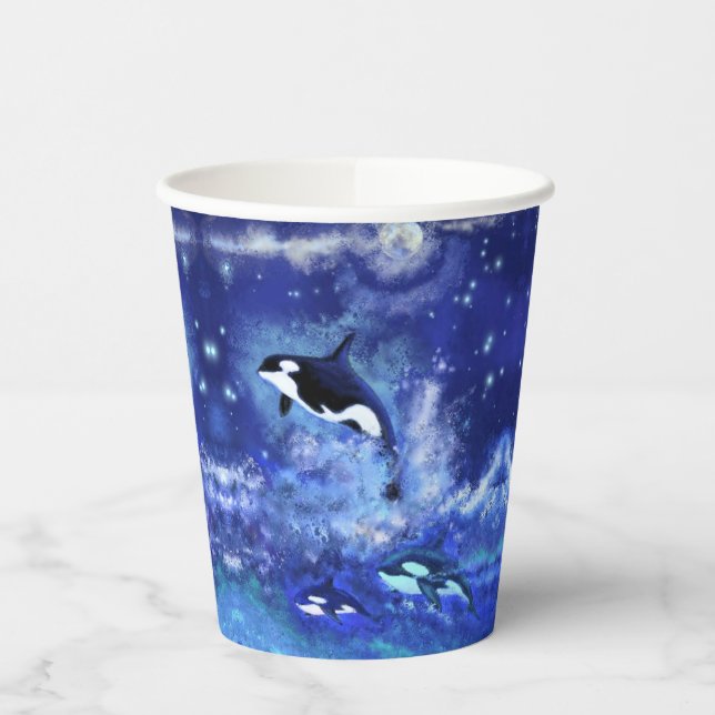 Killer Whales on Full Moon Paper Cups - Painting (Left)