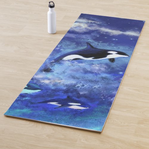 Killer Whales on Full Moon Yoga Mat Blue