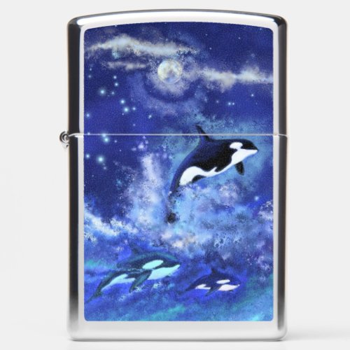 Killer Whales on Full Moon Zippo Lighter