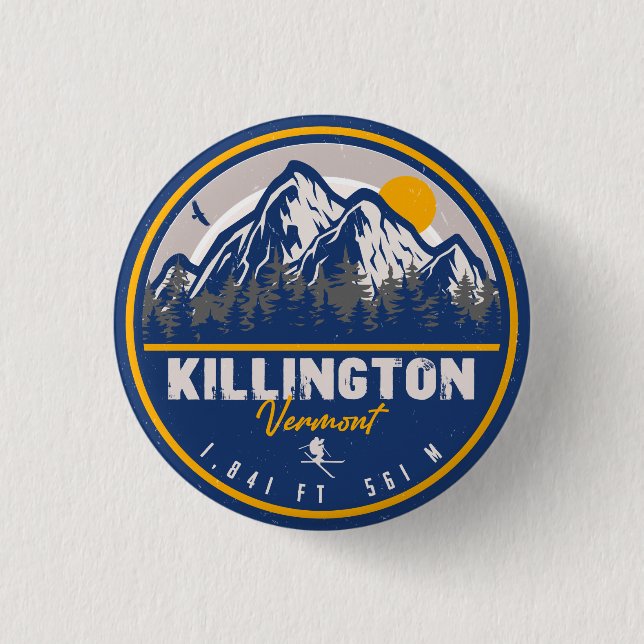 Killington Vermont Retro Sunset Ski Souvenirs Button (Front)