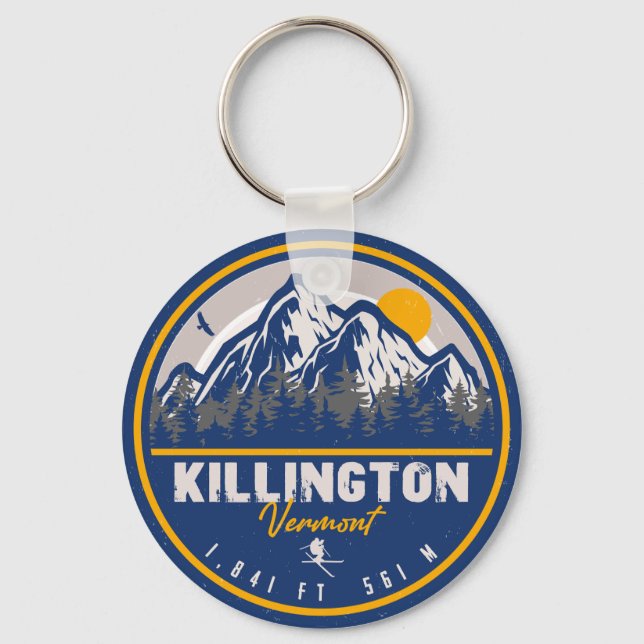 Killington Vermont Retro Sunset Ski Souvenirs Keychain (Front)