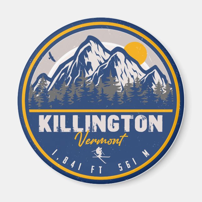 Killington Vermont Retro Sunset Ski Souvenirs Magnet (Front)