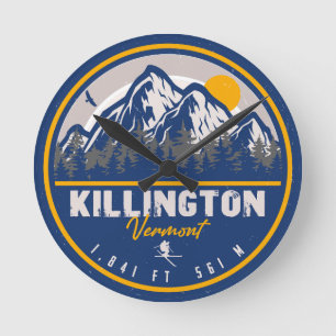 Killington Vermont Retro Sunset Ski Souvenirs Round Clock
