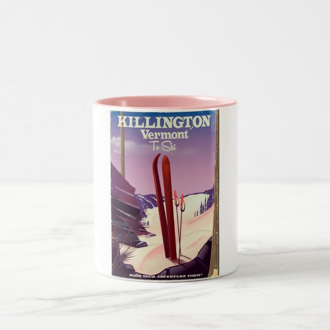 Killington, Vermont Ski travel print. Two-Tone Coffee Mug (Center)