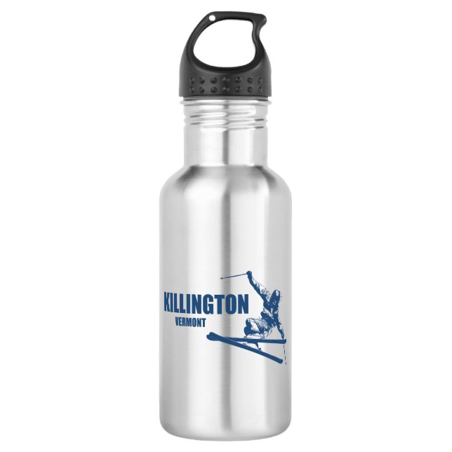 Killington Vermont Skier Stainless Steel Water Bottle (Front)