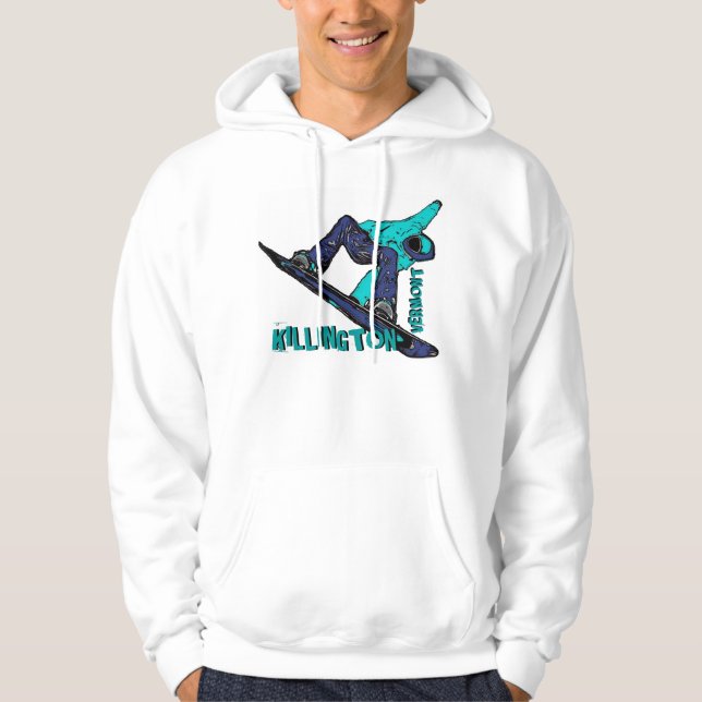 Killington Vermont teal snowboarder guys hoodie (Front)