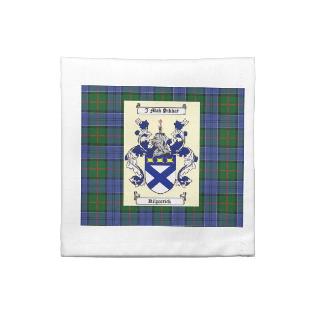 Kilpatrick crest on Colquhoun Tartan Napkin (Quarter Fold)