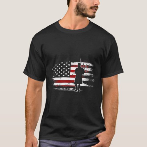 Kilt Scottish Blow Bagpipe Flag America Gift For B T_Shirt