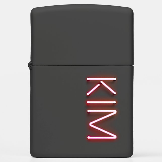 Kim name in glowing neon lights zippo lighter (Front)