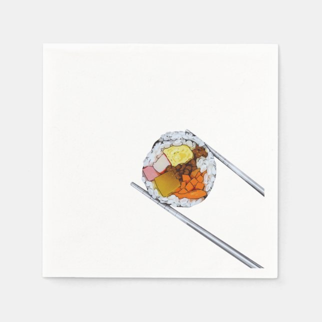 Kimbap Slice with Chopsticks – Korean Food Art Napkins (Front)
