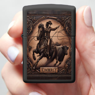 Kimberly Cowgirl Riding Horse Zippo Lighter